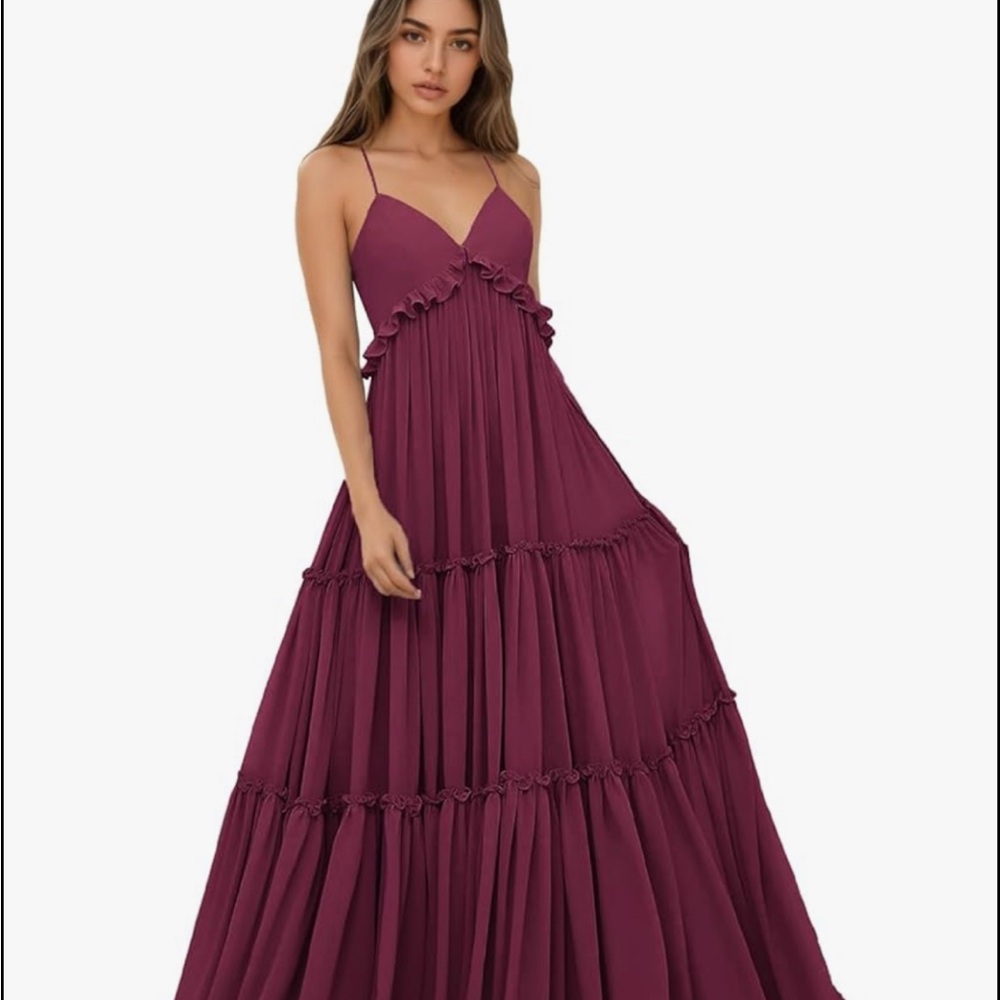 ZPVP  Flowy V-neck Empire Waist Chiffon Wedding Guest Dresses in Desert Rose 10